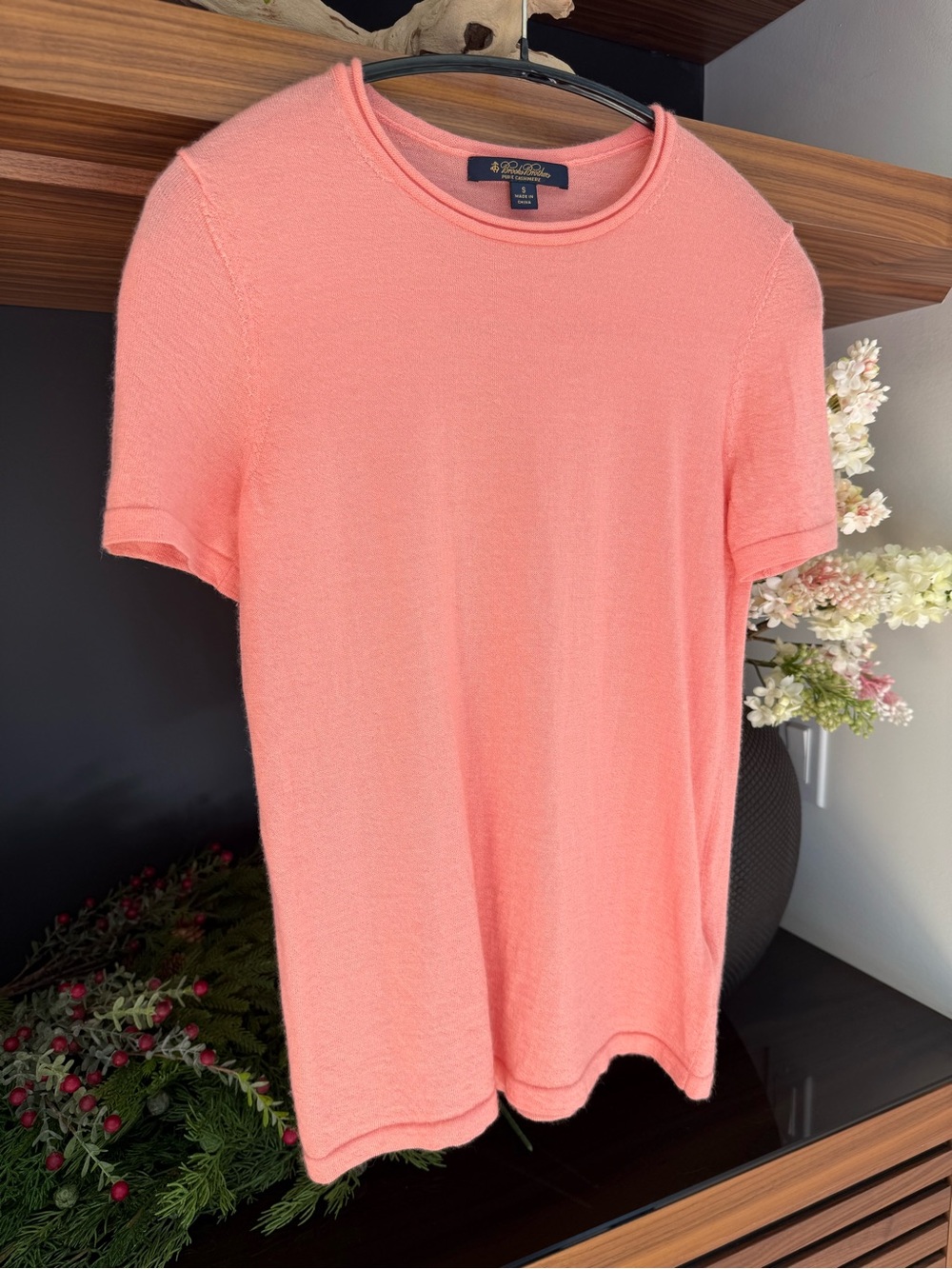 Brooks Brothers Coral Short Sleeve Cashmere Top